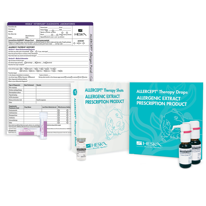 ALLERCEPT Therapy Shots and Drops with Veterinary Diagnostic Lab Form and Vials